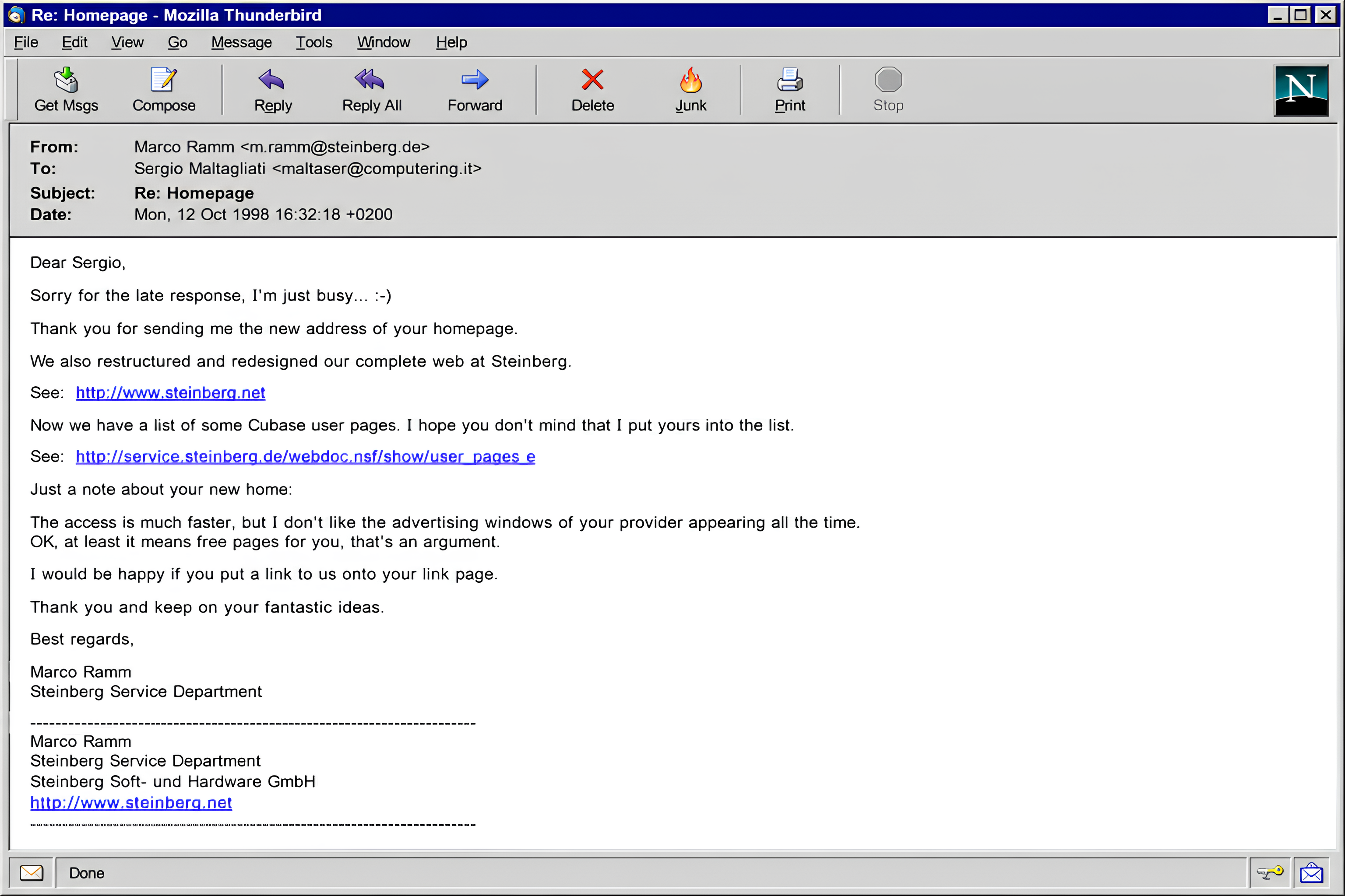Steinberg correspondence 1998